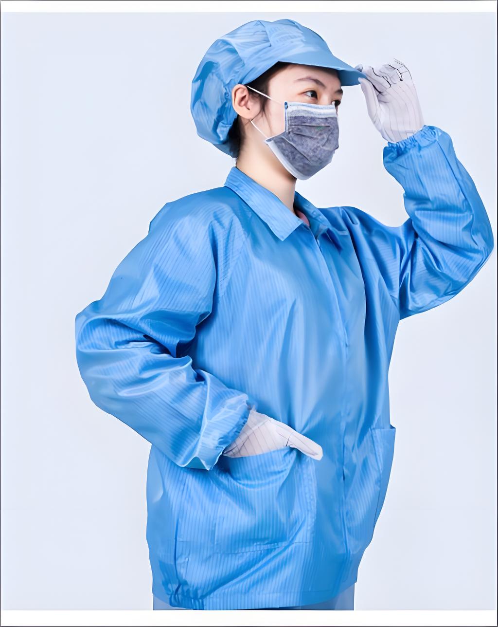 防静电分体服无尘服静电衣防尘工作服帽长袖夹克上衣蓝白色静电服